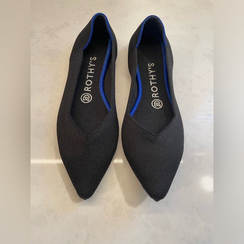 Rothy's Black Flats with Blue Trim